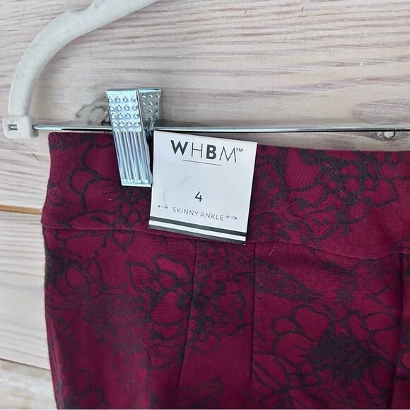 NWT White House Black Market Maroon & Black Jacquard Floral Pants size 4 - Picture 7 of 9